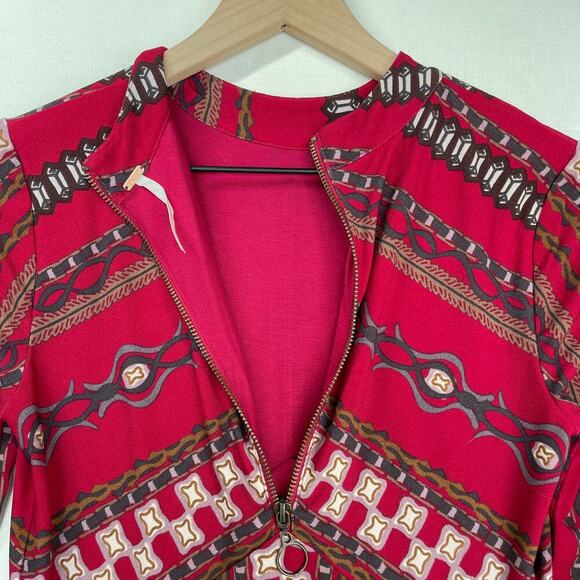FREE PEOPLE Stella Dress Womens XS Red Bold Print Knit Mini Long Sleeve Boho - Picture 7 of 12